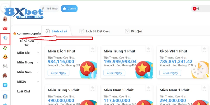 Bạn lựa chọn vào danh mục xổ số 8xbet tại trang web chính thức