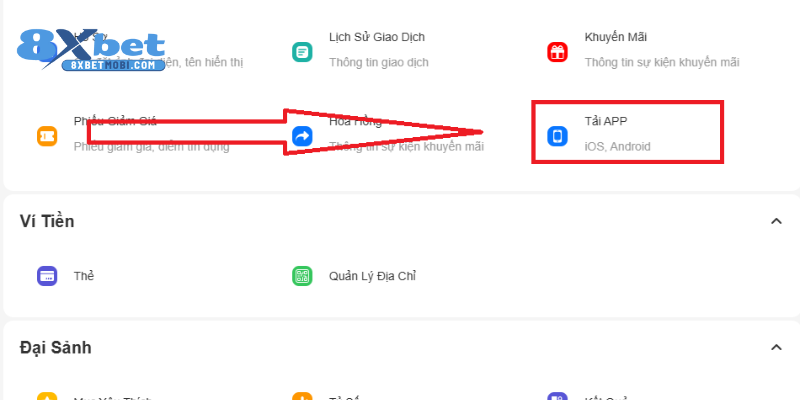 Người chơi nhấn vào mục tải app 8xbet để bắt đầu quy trình